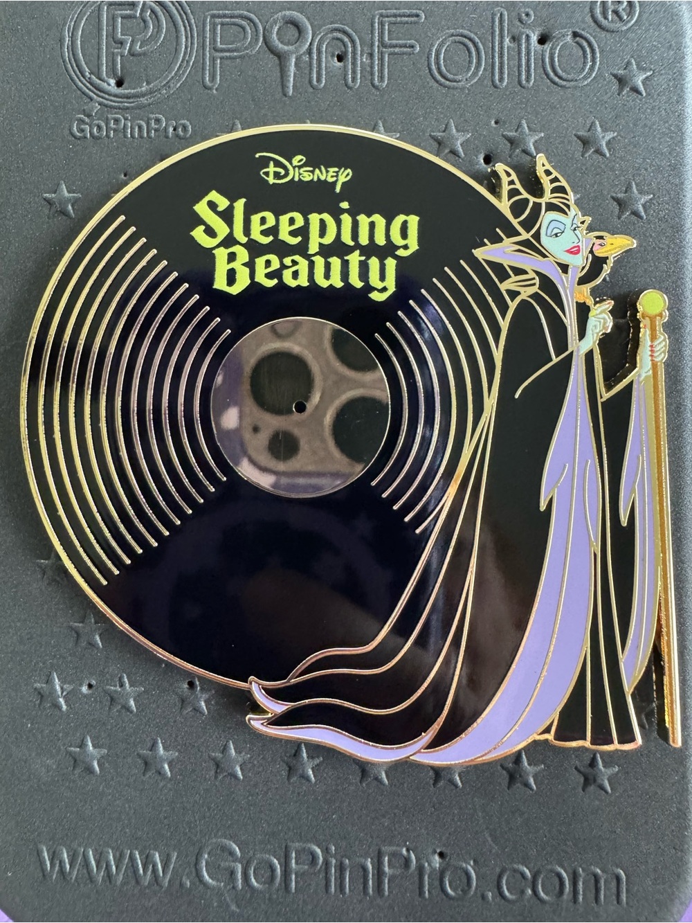 Disney Sleeping Beauty Black and Purple Vinyl Record Pin